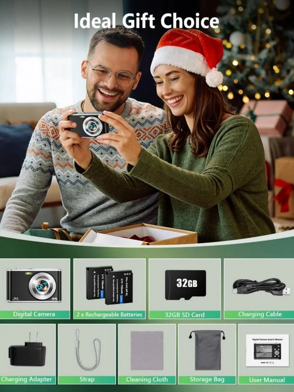 48MP 4K Digital Camera, Dual Lens Autofocus, 16X Zoom for Stunning Photography